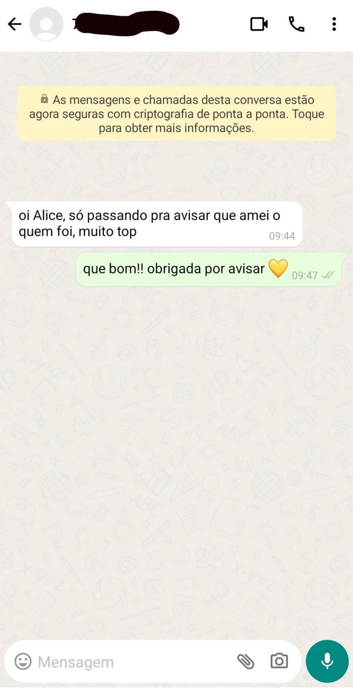 Conversa: cliente conta que amou o material